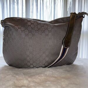Gucci Metallic Silver Shoulder Bag with Monogram